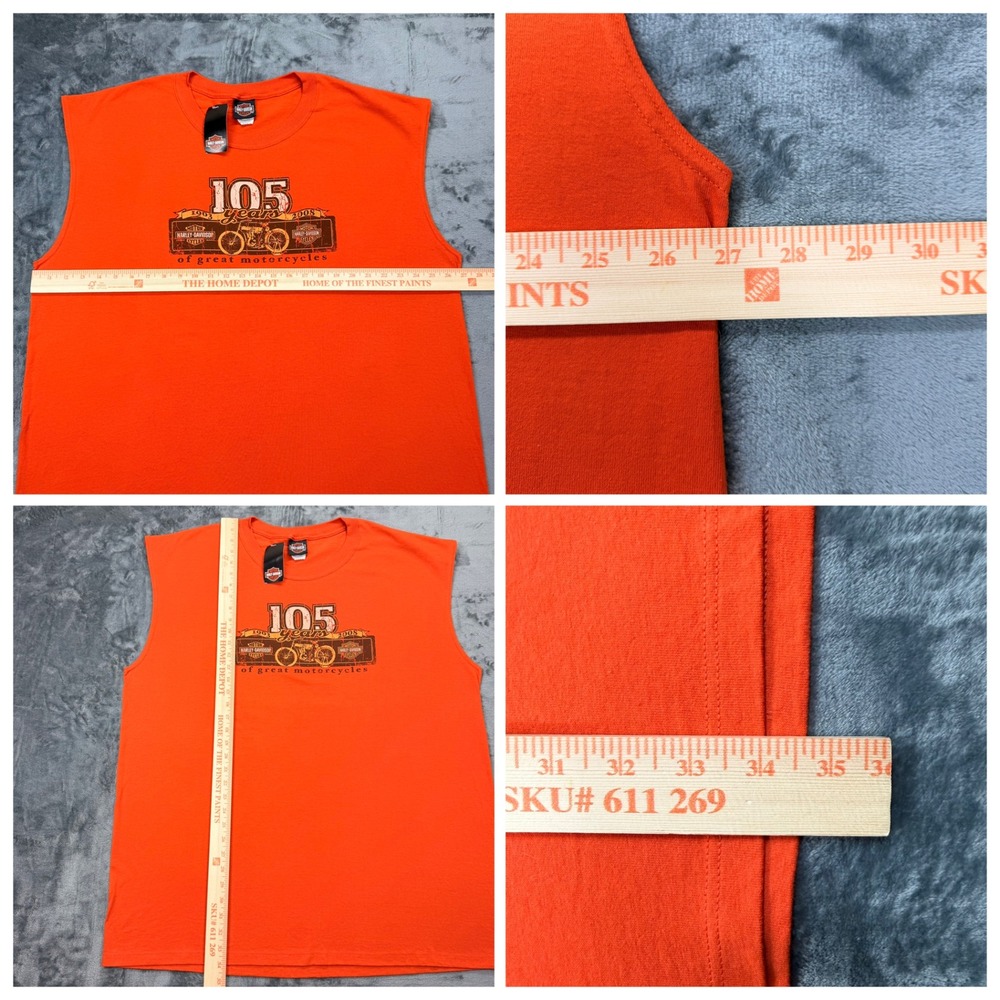 NWT Harley-Davidson 105 Anniversary Muscle Tee Orange Mens 3XL Made in USA - Picture 6 of 8
